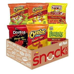 lot 30582 image: Frito Lay Flamin Hot Mix, 6 Flavor Single Serve Cheetos, Doritos, Chesters & Funyuns Variety Pack, (40 Count)