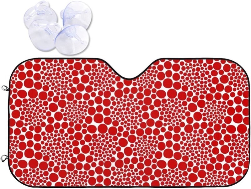 lot 38010 image: Red Circle Pattern Car Windshield Sunshade Blocks Uv Rays Foldable Reflective Sun Visor for Cars Truck SUV Keeps Vehicle Cool