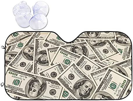 lot 38012 image: 100 Dollar Bill Car Windshield Sun Shade Golden Line Marbling Stone Sunshade Blocks UV Rays Protector Keep Your Vehicle Cool Sun Shield Visor Cover Foldable for Car Truck SUV M