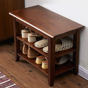 lot 11605 image: XKZG Storage Bench Wooden Shoe Bench Rustic Solid Wood Entryway Bench (Brown,23.6)