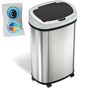 lot 11617 image: SensorCan 13 Gallon Stainless Steel Touchless Trash Can with AbsorbX Odor Filter