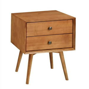 lot 11638 image: Walker Edison Mid-Century 2 Drawer Solid Wood Nightstand in Caramel
