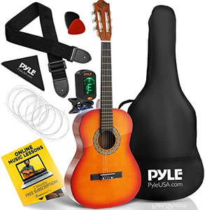lot 11639 image: Pyle Classical Acoustic Guitar 36 Inch Junior Size Beginner Starter Kit Steel String Guitarra Acustica Bundle Pack with Gig Bag, Tuner, Picks, Strap for Students Practice, Kids, Adults