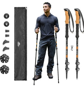 lot 31760 image: Cascade Mountain Tech Lightweight Aircraft-Grade Aluminum Trekking Poles with Extended Down Grip Plus Tip Kit