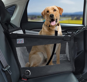 lot 31763 image: Dog Car Seat for Pet Travel with Waterproof Pad, Half seat Dog Hammock,Harness Hook, Breathable Mesh, and Adjustable Backseat Safety Belt, Small, Medium, Large Size