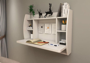 lot 31782 image: Wall Mounted Desk with Dry Erase Board, Drop-Leaf Table, Floating Wood Tables with Storage Shelves, Computer Shelf, Folding Drop Leaf Desks, Mount, Office, Vanity Space Saver