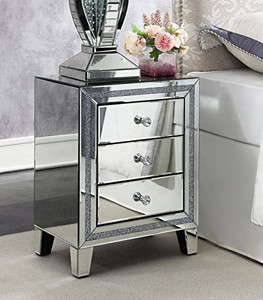 lot 41701 image: MIREO Mirrored Nightstand with 3-Drawers, Black Legs, End Table for Bedroom Living Room from Mireo Furniture