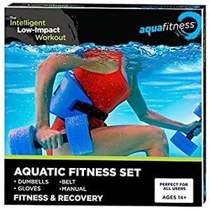 lot 41720 image: Aqua 6-Piece Fitness Set - Adult Water Aerobics Equipment for Pool - Includes Aquatic Swim Belt, Resistance Gloves, and Dumbbells (B003O85UXW)