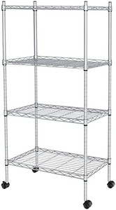 lot 41724 image: JS HANGER Wire Shelving Unit, 4-Tier Heavy Duty Height Adjustable Rolling Metal Shelves for Storage, 440 lbs Capacity, 23.23W X 13.4D X 47.24H, Silver