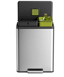 lot 21655 image: EKO EcoCasa II 36L24L Dual Compartment Kitchen Recycle Trash Can, Stainless Steel Finish
