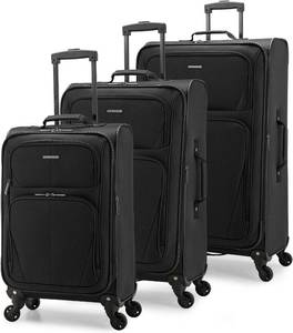 lot 31773 image: U.S. Traveler Aviron Bay Expandable Softside Luggage with Spinner Wheels, Black, 3-Piece Set (232731)