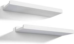 lot 41708 image: Love-KANKEI Floating Shelves Wall Mounted Set of 2, 17 Inch Rustic Wood Wall Shelves for Storage, Bedroom Living Room Bathroom Kitchen Office and More White