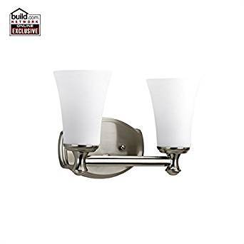 lot 3318 image: Progress Lighting P2971 Two-Light Reversible Bathroom Fixture with Etched White, Brushed Nickel