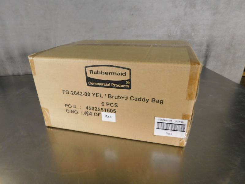 lot 3075 image: Case of RUBBERMAID FG264200YEL Receptacle Caddy Bag, Ylw, Vinyl
