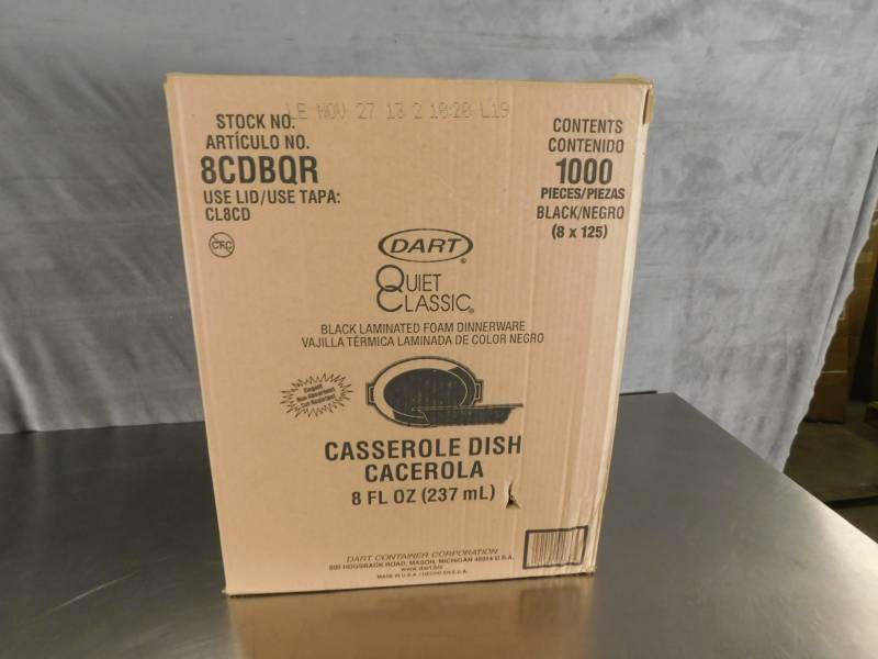 lot 3390 image: Case of Dart Quiet Classic Black Laminated Foam Dinnerware Casserole Dish
