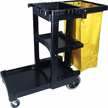 lot 2980 image: Rubbermaid� FG617388 Cleaning Cart With Zippered Vinyl Bag, Black