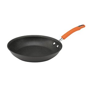 lot 62933 image: Rachael Ray Brights Hard Anodized Nonstick Frying Pan  Fry Pan  Hard Anodized Skillet - 12.5 Inch, Gray with Orange Handles,USED