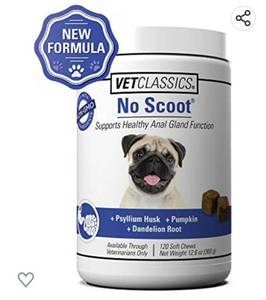 lot 62943 image: Vet Classics No Scoot Dog Supplements for Healthy Anal Gland Function �� Support Normal Bowel Functions, Anal Glands �� Increases Daily Fiber Intake for Dogs �� 120 Soft Chews
