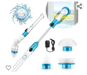 lot 62946 image: Sticque Electric Spin Scrubber, Cordless Bath Tub Scrubber with Long Handle & 3 Replaceable Heads, Power Shower Cleaning Brush Rechargeable Floor Household Tools for Bathroom Tile Wall Blue Upgra