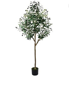 lot 62952 image: Artificial Olive Tree 5ft (60) Tall Fake Plants Suitable for Modern Living Rooms Home Office Indoor & Outdoor Garden Decor, Nearly Natural Silk Tree for Housewarming Gift