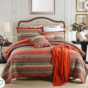 lot 62957 image: NEWLAKE Striped Classical Cotton 3-Piece Patchwork Bedspread Quilt Sets, King Size
