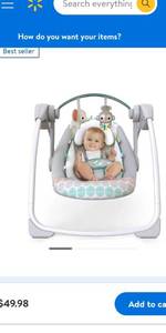 lot 62972 image: Bright Starts Whimsical Wild Portable Compact Baby Swing with Taggies, Unisex, Newborn and up