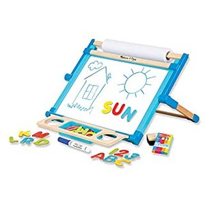 lot 62992 image: Wood Double-Sided Tabletop Easel 80pc Activity Set for Kids- Childrens Magnetic Dry Erase Whiteboard & Chalkboard, Alphabet Phonic Letters & Shapes - Back to School and Art STEM Play Centercoming soon