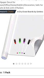 lot 63021 image: Self Adhesive White Board Paper - Dry Erase Wall Stickers Roll (3 Markers)