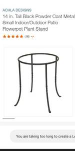 lot 63027 image: 14 in. Tall Black Powder Coat Metal Small IndoorOutdoor Patio Flowerpot Plant Stand