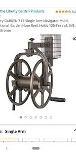 lot 63034 image: Liberty GARDEN 712 Single Arm Navigator Multi-Directional Garden Hose Reel, Holds 125-Feet of, 58-Inch, Bronze