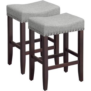 lot 63093 image: SONGMICS Set of 2 Bar Counter Stool, Seat Height 26.4, Light Gray