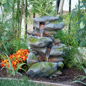lot 63157 image: Alpine Corporation 22 Outdoor 3-Tier Rock Cascading Tabletop Fountain