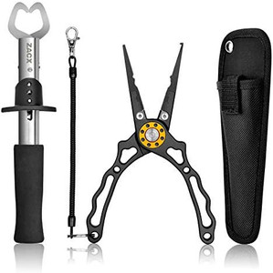 lot 63161 image: ZACX Fishing Pliers, Fish Lip Gripper Upgraded Muti-Function Fishing Pliers Hook Remover Split Ring,Fly Fishing Tools Set,Ice Fishing,Fishing Gear,Fishing Gifts for Men (Package B)
