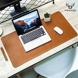 lot 63171 image: Yikda Dual-Sided Leather Mouse pad Desk mat, PU Leather Desk pad Large Mouse pad, Waterproof Desk Mat for Desktop ��31x15.7 Brown)