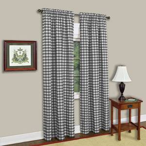 lot 63173 image: 2 PACKS- Achim Buffalo Check Window Curtain Panel 42 inches x 95 inches Black
