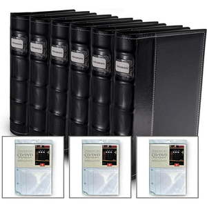lot 63192 image: Bellagio-Italia CDDVD Storage Binder Set - Black - Leather - 6 Pack - 384-Disc Capacity - Storage Organizer for DVDs CDs Blu Rays & Video Games - Acid-Free Binder Organizer Sheets