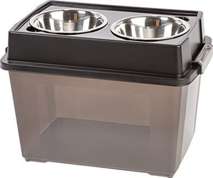 lot 63225 image: IRIS USA Elevated Feeder with WeatherPro Airtight Pet Food Storage Container