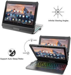 lot 63229 image: COO Keyboard Case for All-New Fire HD 10 & Fire HD 10 Plus Tablet ( 11th Generation 2021 Release) 10.1, 360° Rotatable-7 Colors Backlit Touchpad Keyboard