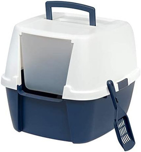 lot 63230 image: IRIS USA Cat Litter Box, High Sided and Enclosed Kitty Litter Box with Scoop