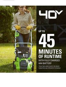 lot 63254 image: Greenworks 40V 16 Cordless Electric Lawn Mower, 4.0Ah Battery and Charger Included