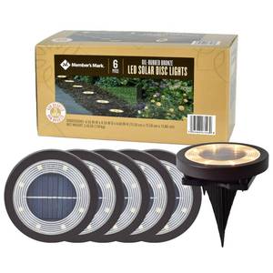 lot 39098 image: Members Mark 6 Piece LED Solar Disc Lights - Oil-Rubbed Bronze