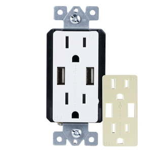 lot 39110 image: GE UltraPro 2-Outlet 2-USB In-Wall Receptacle WhiteLight Almond - 40405