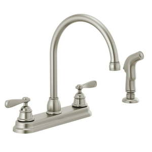 lot 39111 image: Peerless Two Handle Deck-mount Kitchen Faucet in Stainless