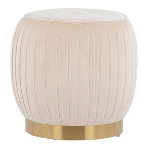 lot 38542 image: Lumisource Tania Glam Ottoman With Gold Steel And Cream Velvet OT-TANIA AUVCR