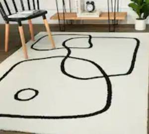 lot 38555 image: 5 X7 WHITE INDOOR ABSTRACT AREA RUG SOILED NEEDS CLEANING