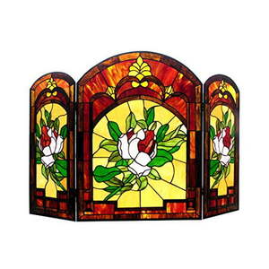 lot 38558 image: CHLOE Lighting IGGY Tiffany-glass Floral Design 3pcs Folding Fireplace Screen 42 Wide