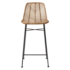 lot 38575 image: Beige Rattan Bar Stool with Black Metal Frame