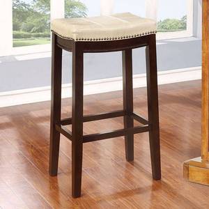 lot 38600 image: Linon Claridge 32 Backless Bar Stool Dark Brown with Beige Faux Leather