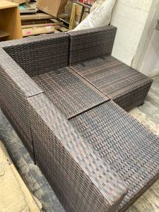 lot 38652 image: 3 PIECE CORNER PARTIAL OUTDOOR PATIO SET DARK BROWN