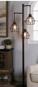 lot 38665 image: CARBON LOFT MEMNET 3 LIGHT CAGED WIRE PENDANT FLOOR